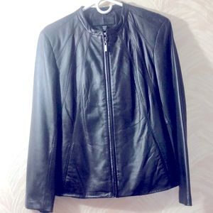 Lamb Skin Women’s Black Leather Dress Mandarin Collar Dress Front Zipper Jacket